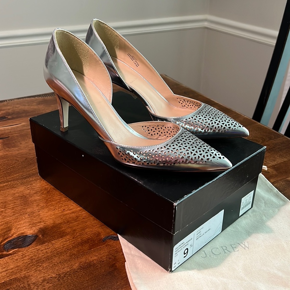 J. Crew Valentina Perforated Mirror Metallic Pumps Sz 9.5 NIB